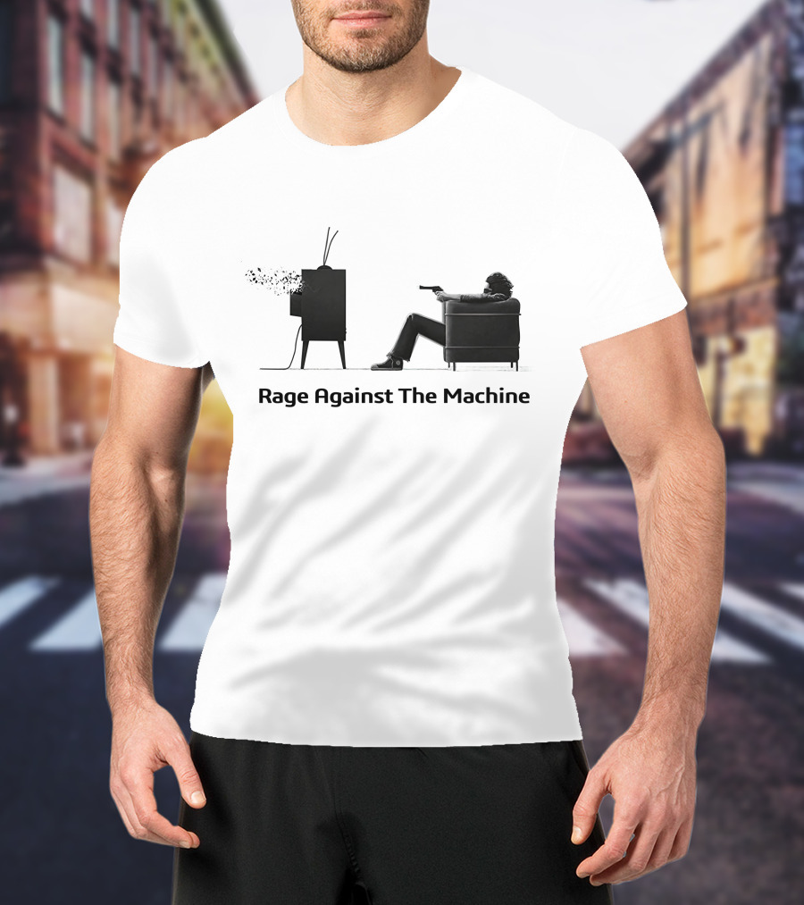 Ratm Rage Against The Machine Man With Gun Watching Exploding Tv T-Shirt
