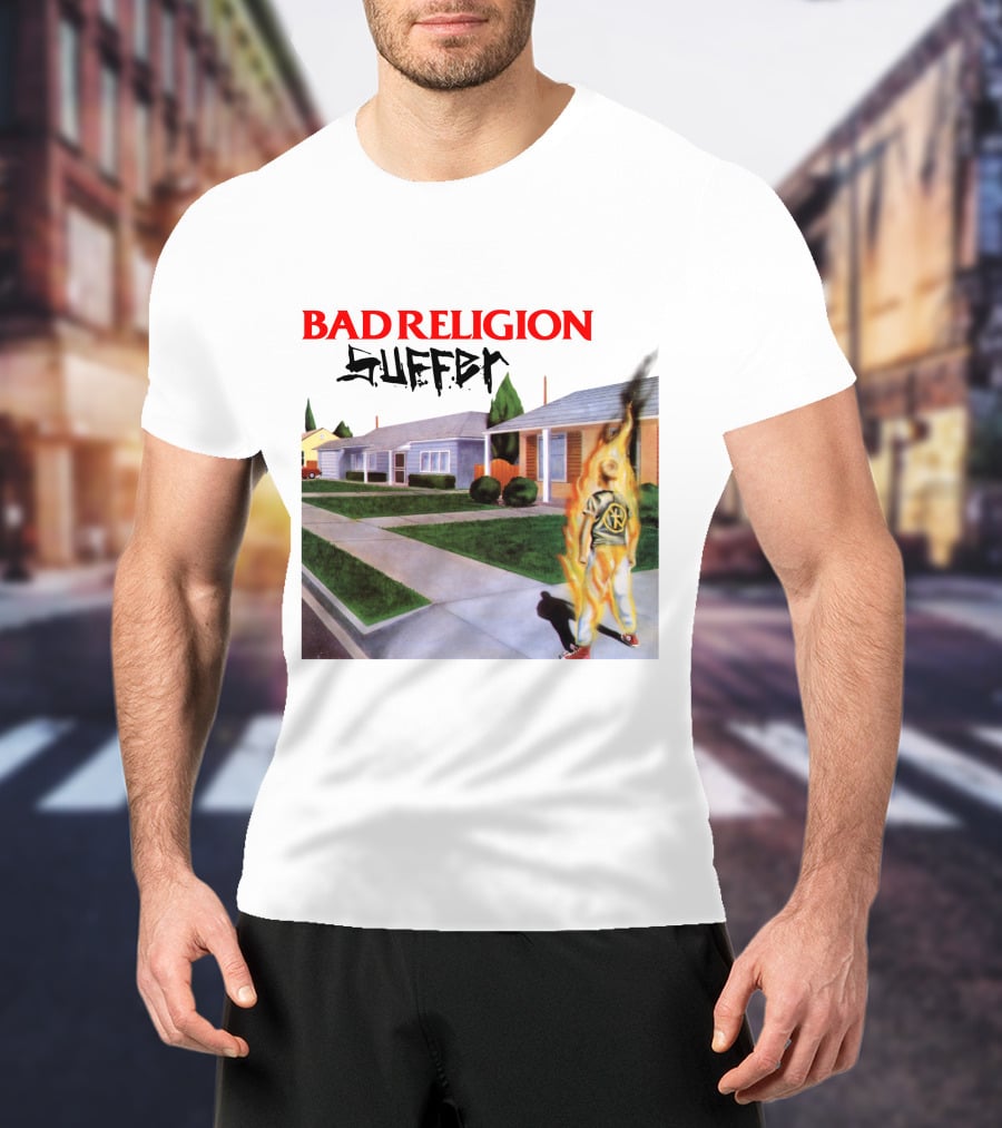 Bad Religion Suffer Album Cover Burning Figure Artwork T-Shirt