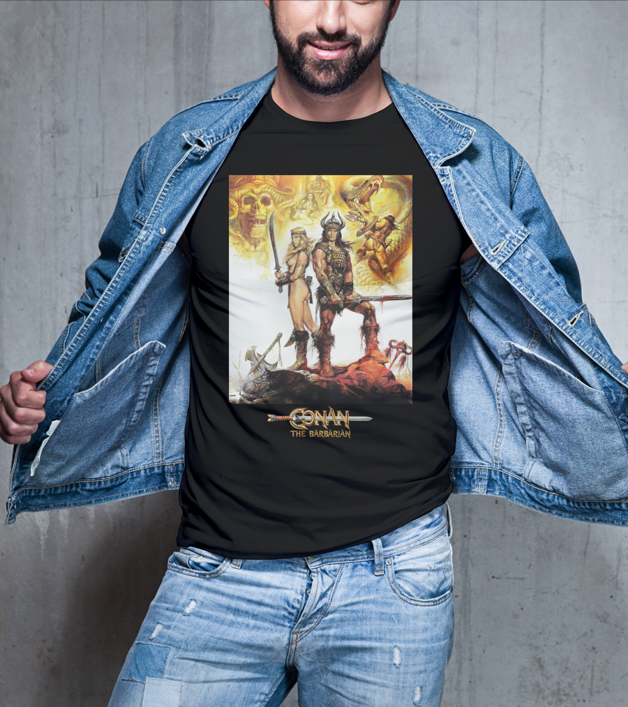 Conan The Barbarian Sword Skulls Warrior Fantasy Art T-Shirt