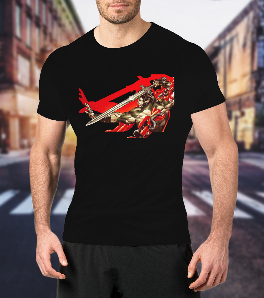 Conan Sword Action With Red Snakes And Warrior T-Shirt