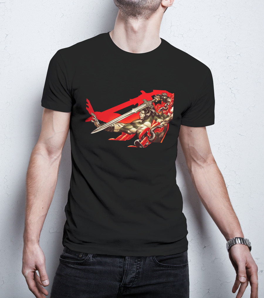 Conan Sword Action With Red Snakes And Warrior T-Shirt