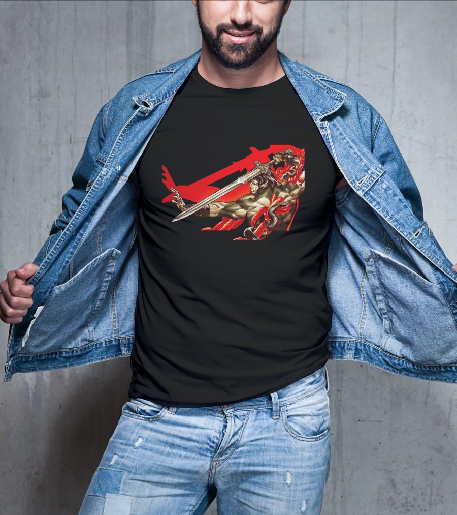 Conan Sword Action With Red Snakes And Warrior T-Shirt