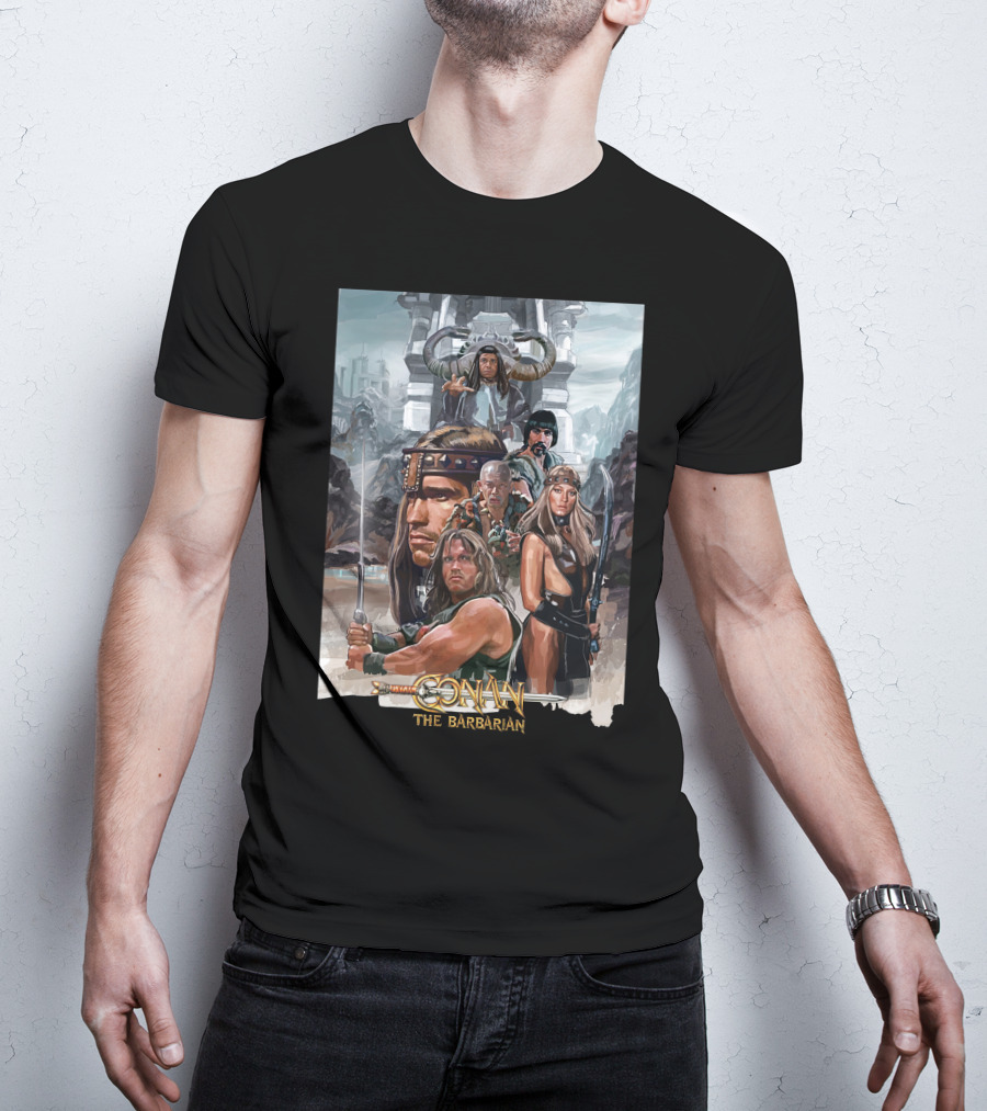 Conan The Barbarian Movie Characters Collage - Sword And Fortress T-Shirt