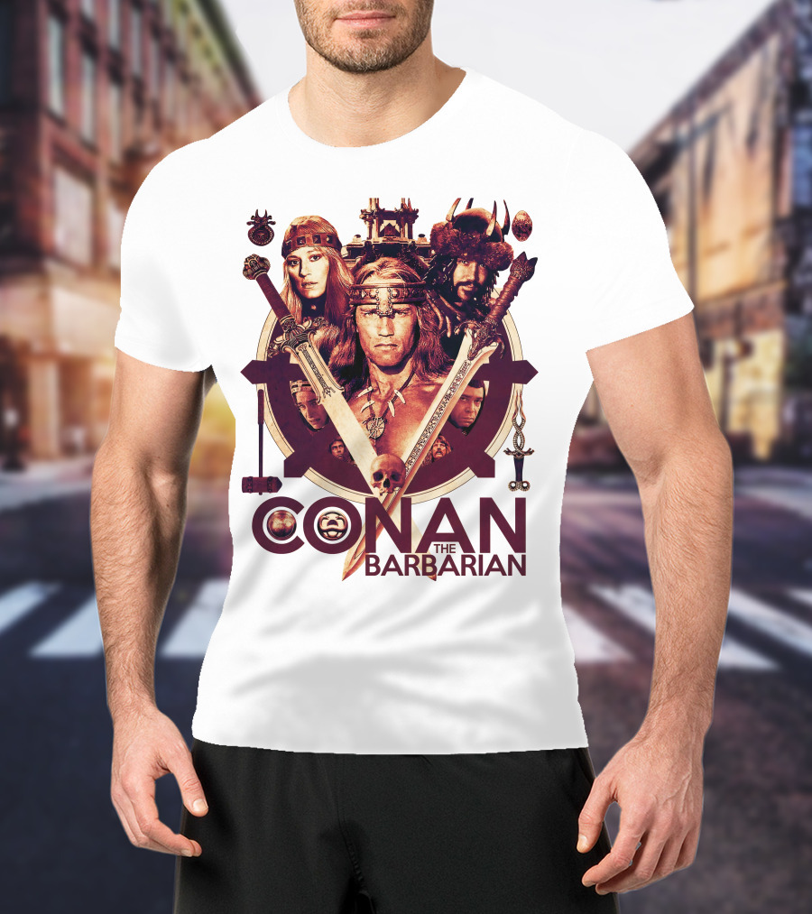 Conan The Barbarian Warrior Circle With Swords And Characters T-Shirt