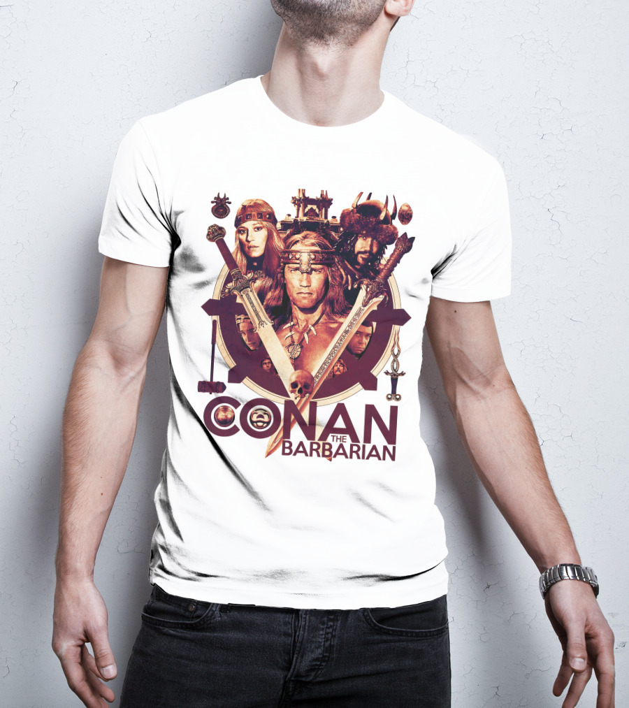 Conan The Barbarian Warrior Circle With Swords And Characters T-Shirt