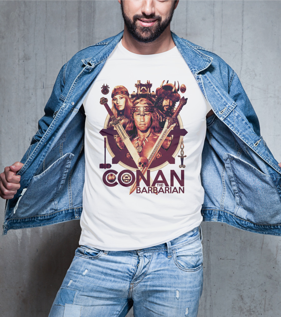 Conan The Barbarian Warrior Circle With Swords And Characters T-Shirt
