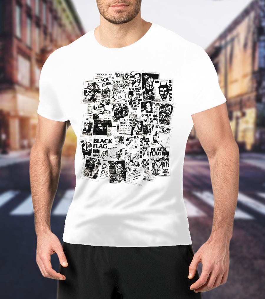 Black Flag Punk Collage With Germs Middle Class Adolescents Doa Battle Of The Bands T-Shirt