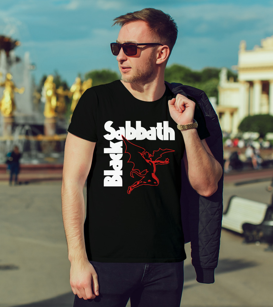 Black Sabbath Logo With Red Winged Figure T-Shirt