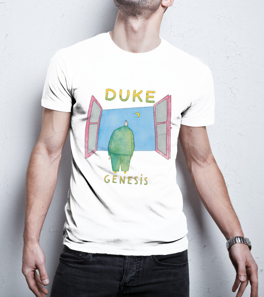 Duke Genesis Album Artwork Blue Figurine With Open Window And Crescent Moon T-Shirt