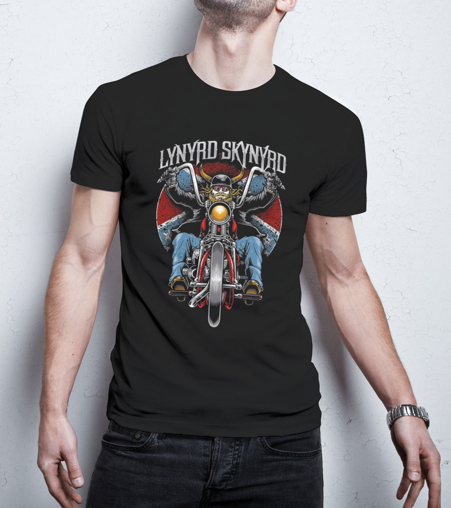 Lynyrd Skynyrd Biker Riding Motorcycle With Retro Background T-Shirt