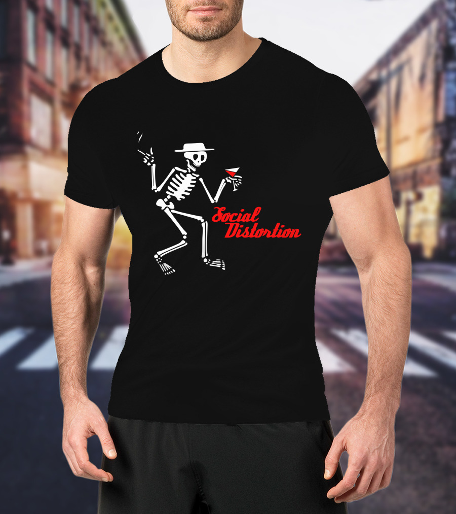 Sdt 17 Social Distortion Skeleton Smoking And Drinking Martini T-Shirt