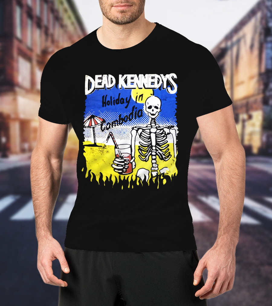 Dead Kennedys Holiday In Cambodia Skeleton Drink Umbrella Scene T-Shirt