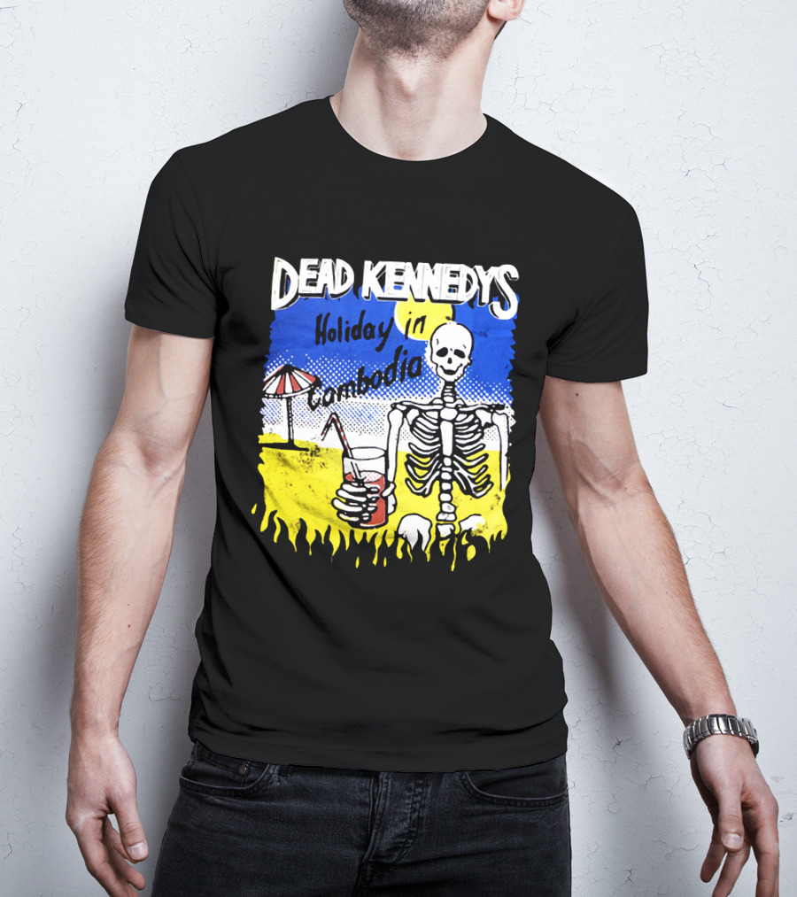 Dead Kennedys Holiday In Cambodia Skeleton Drink Umbrella Scene T-Shirt