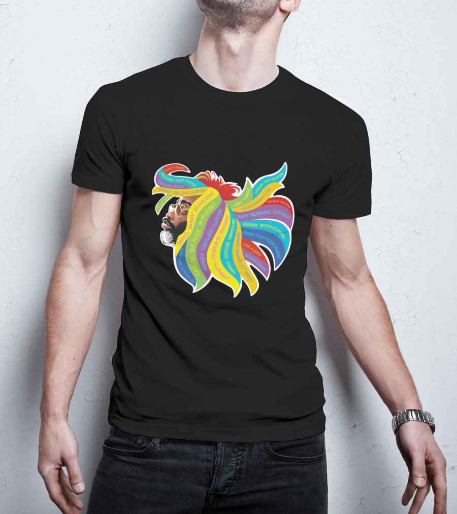 Psychedelic Funk Portrait With Bootsy Collins Dr. Funkenstein References In Vibrant Afro  Colors T-Shirt