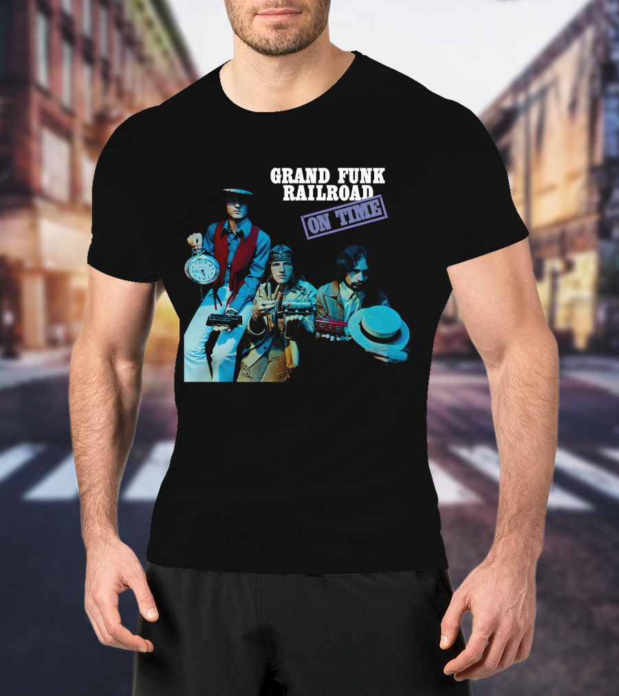 Grand Funk Railroad On Time Album Cover Clock Band Members T-Shirt