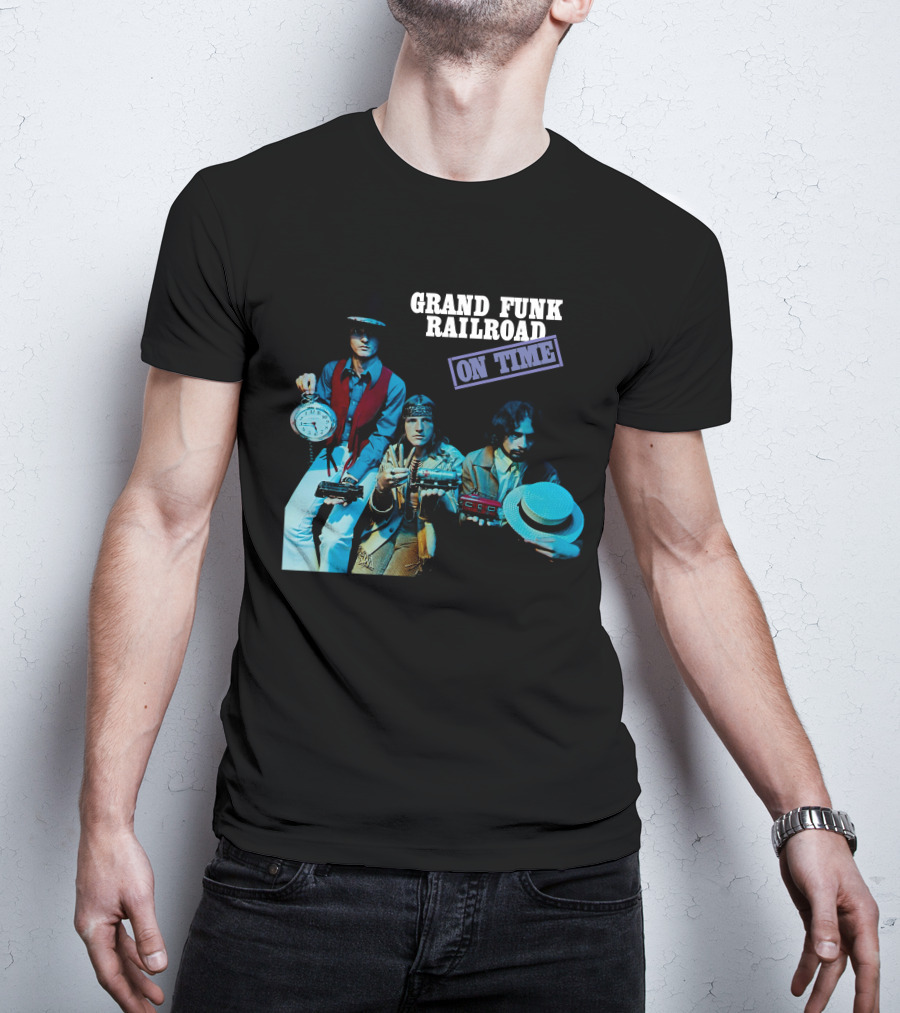 Grand Funk Railroad On Time Album Cover Clock Band Members T-Shirt