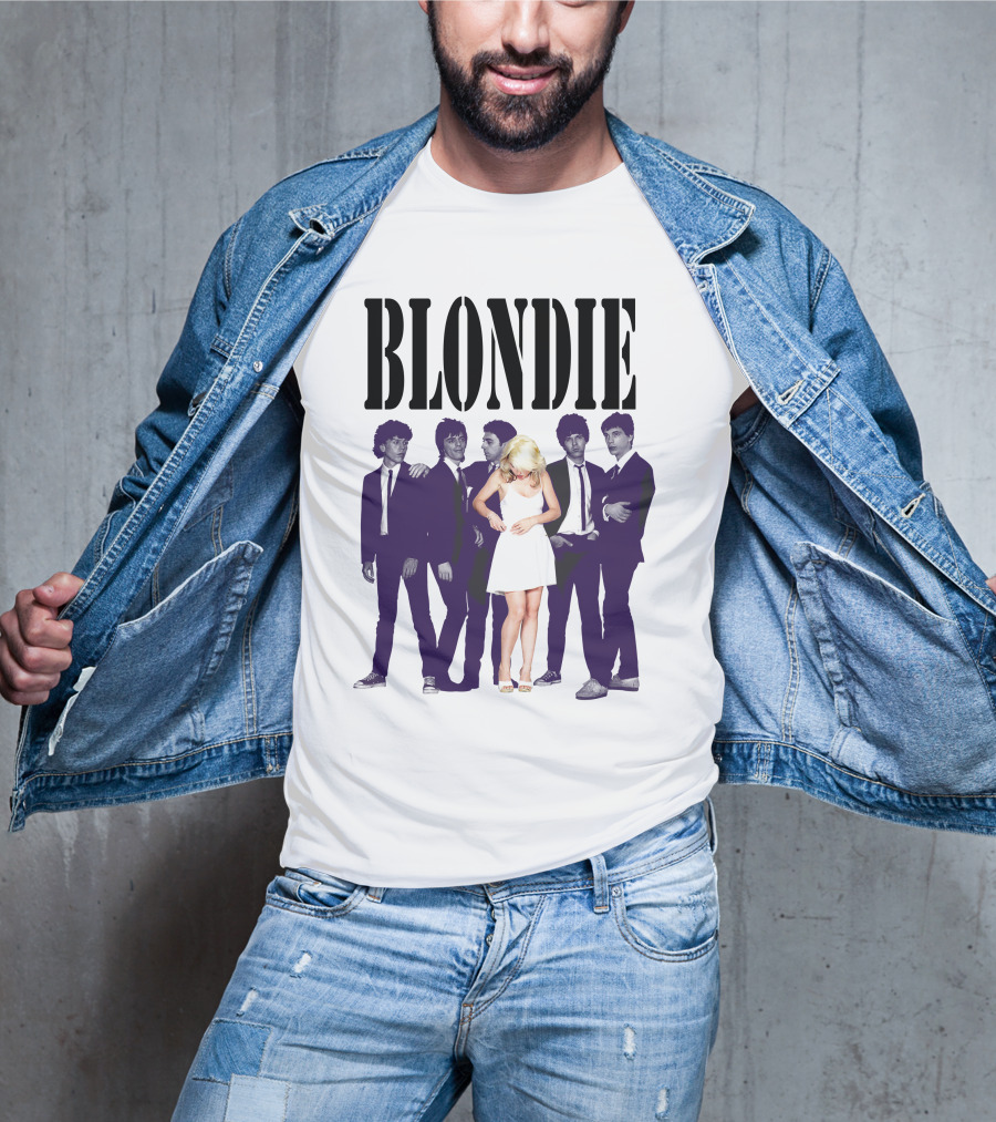 Blondie Band Classic Group Pose Black And White Borderline White Dress T-Shirt
