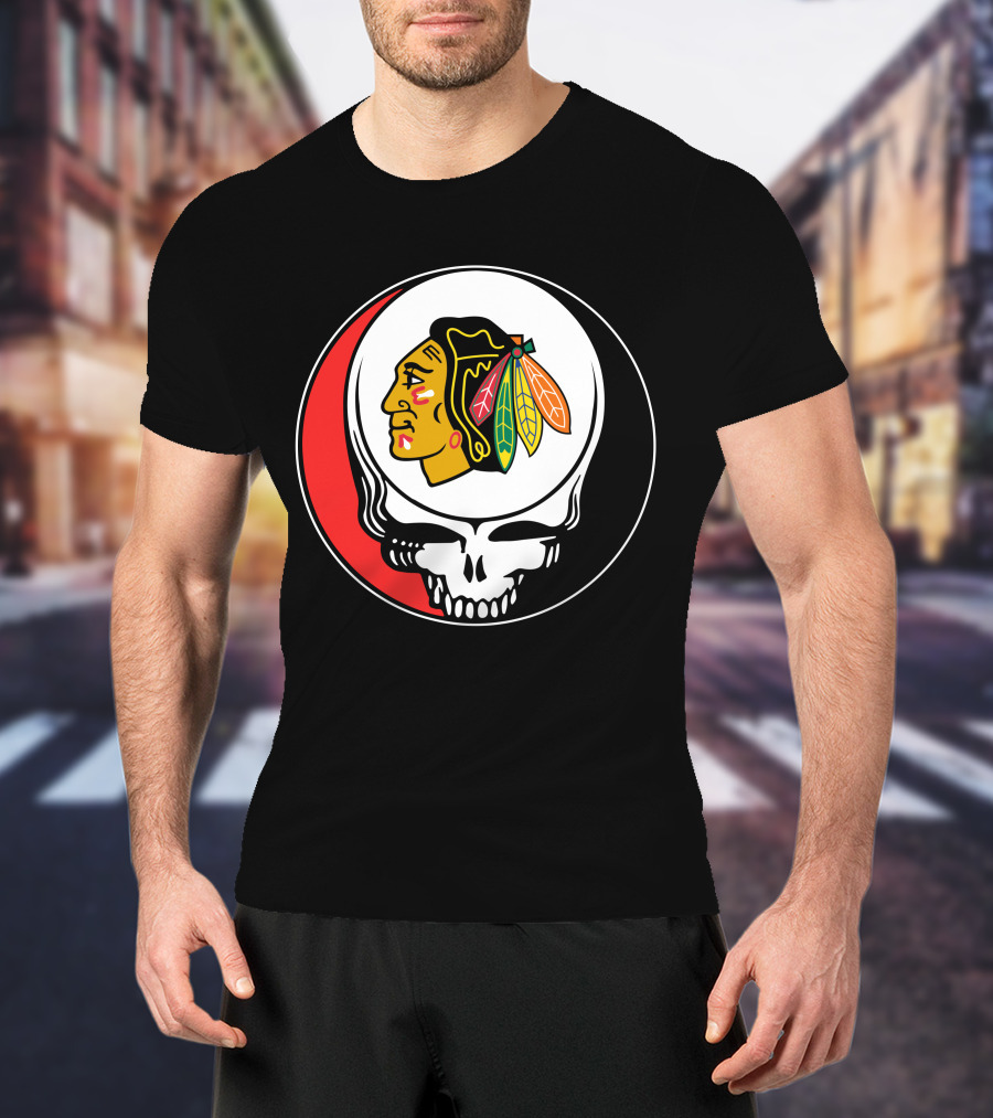 Chicago Blackhawks Grateful Dead Skull T-Shirt