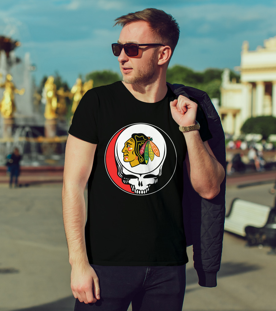 Chicago Blackhawks Grateful Dead Skull T-Shirt