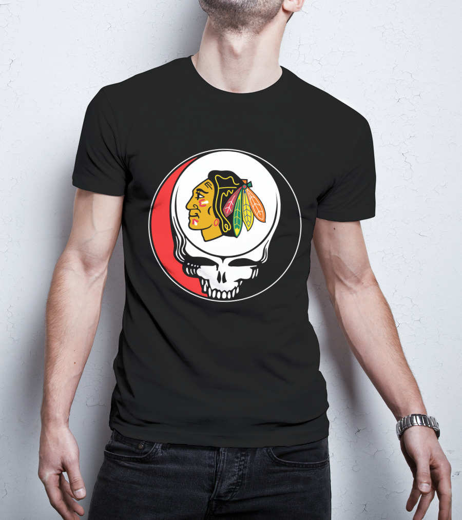 Chicago Blackhawks Grateful Dead Skull T-Shirt