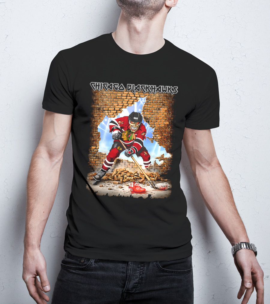 Chicago Blackhawks Zombie Hockey Player Breaking Through Wall T-Shirt