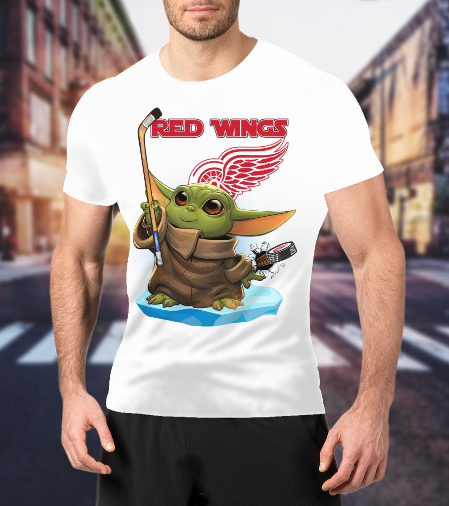 Baby Yoda Hockey Detroit Red Wings T-Shirt