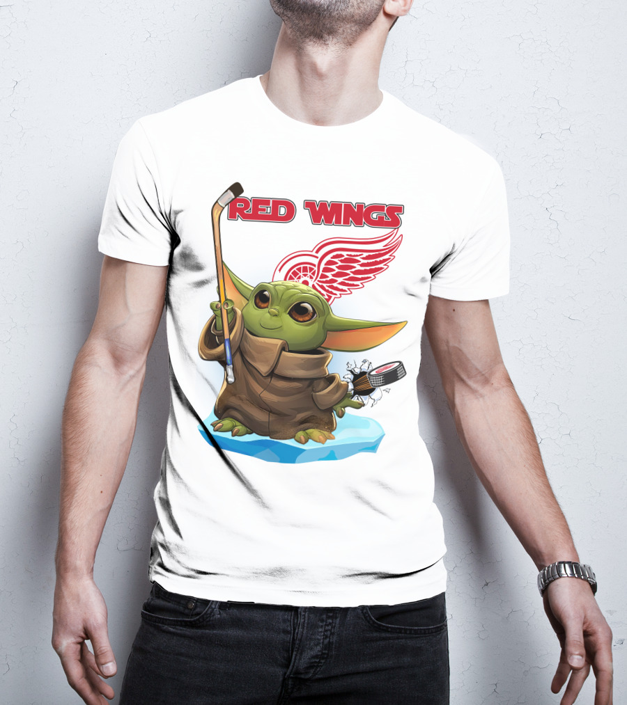 Baby Yoda Hockey Detroit Red Wings T-Shirt