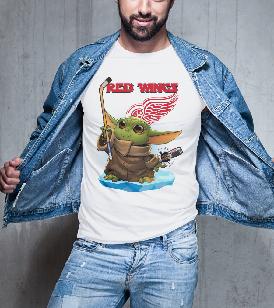 Baby Yoda Hockey Detroit Red Wings T-Shirt