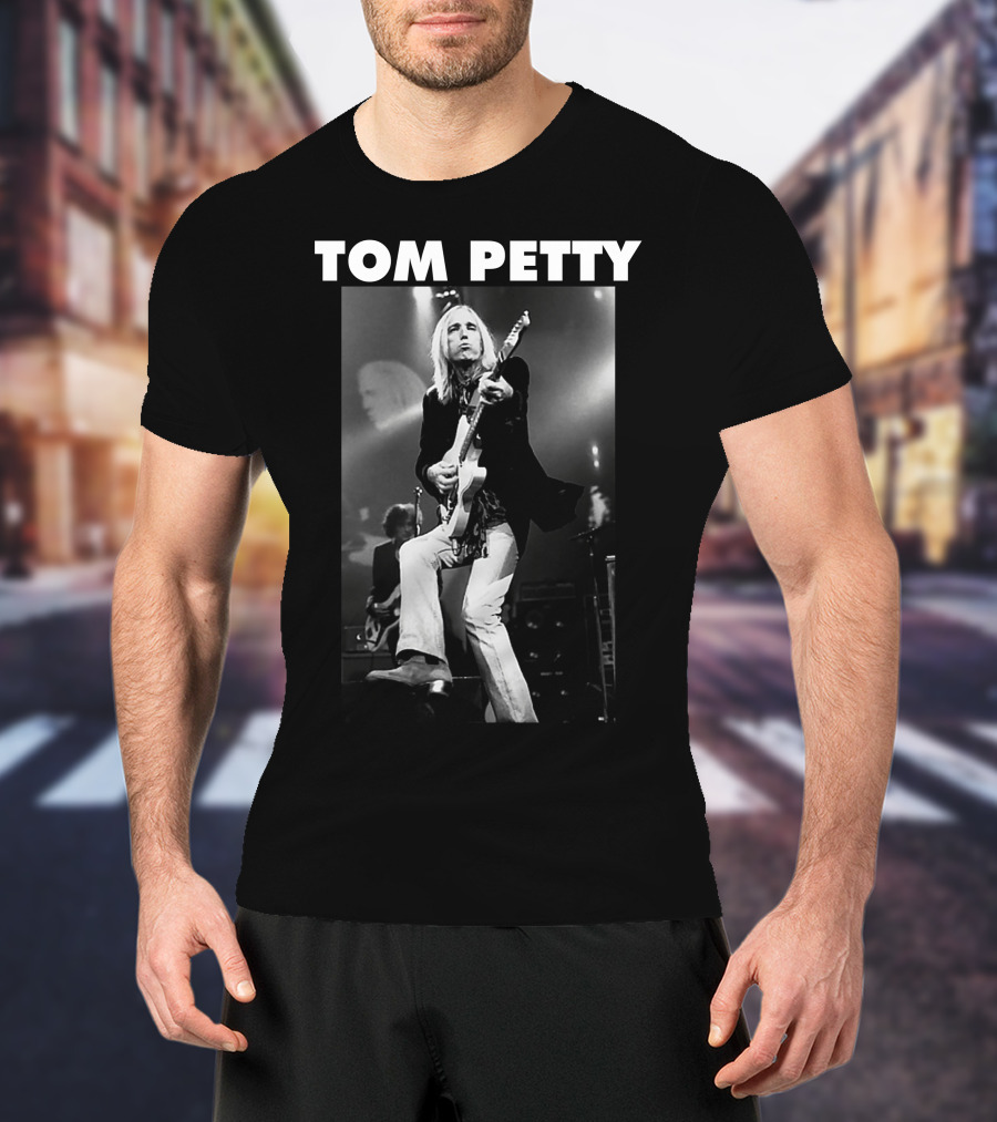 Tom Petty Rock Legend Performance Black And White T-Shirt
