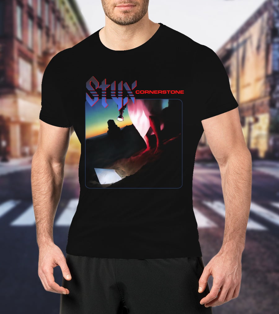 Styx Cornerstone Album Cover Art With Figure Holding Lantern At Sunset T-Shirt