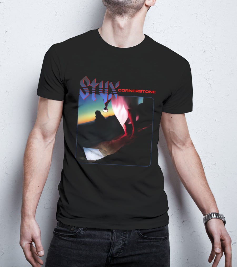 Styx Cornerstone Album Cover Art With Figure Holding Lantern At Sunset T-Shirt