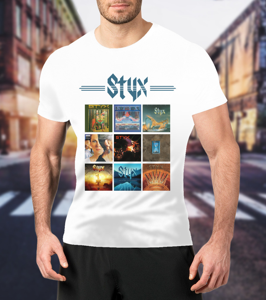 Styx Album Covers Compilation Featuring Iconic Band Art T-Shirt