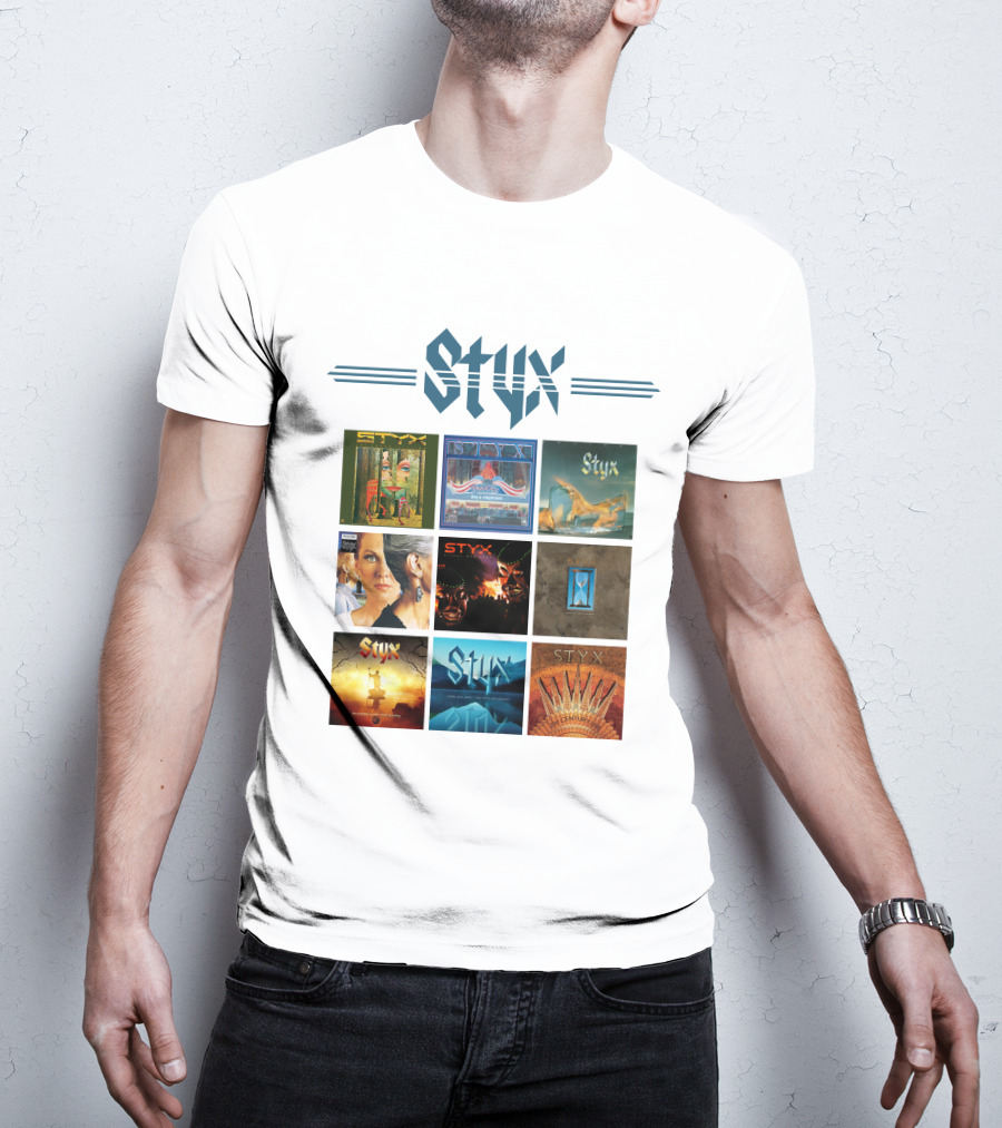 Styx Album Covers Compilation Featuring Iconic Band Art T-Shirt