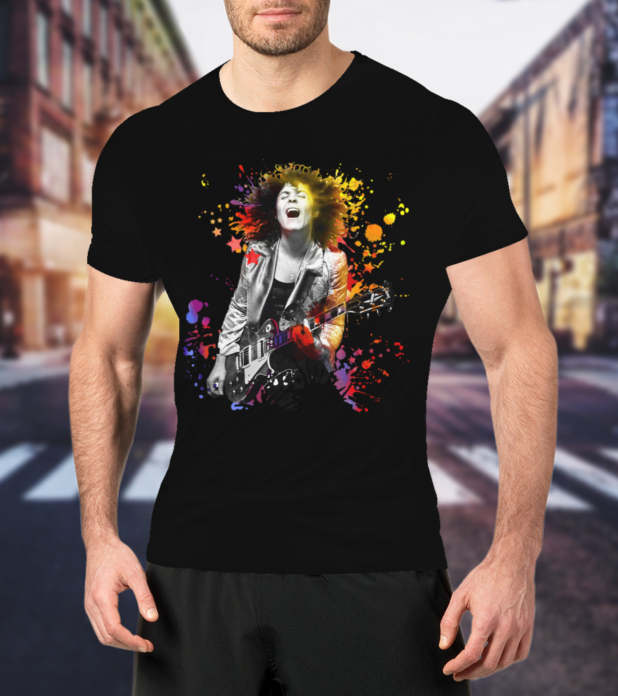 Vibrant Rock Guitarist With Colorful Splash T-Shirt