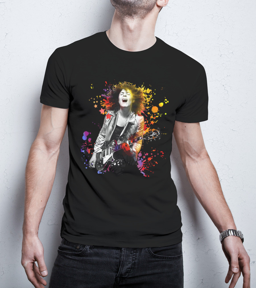 Vibrant Rock Guitarist With Colorful Splash T-Shirt