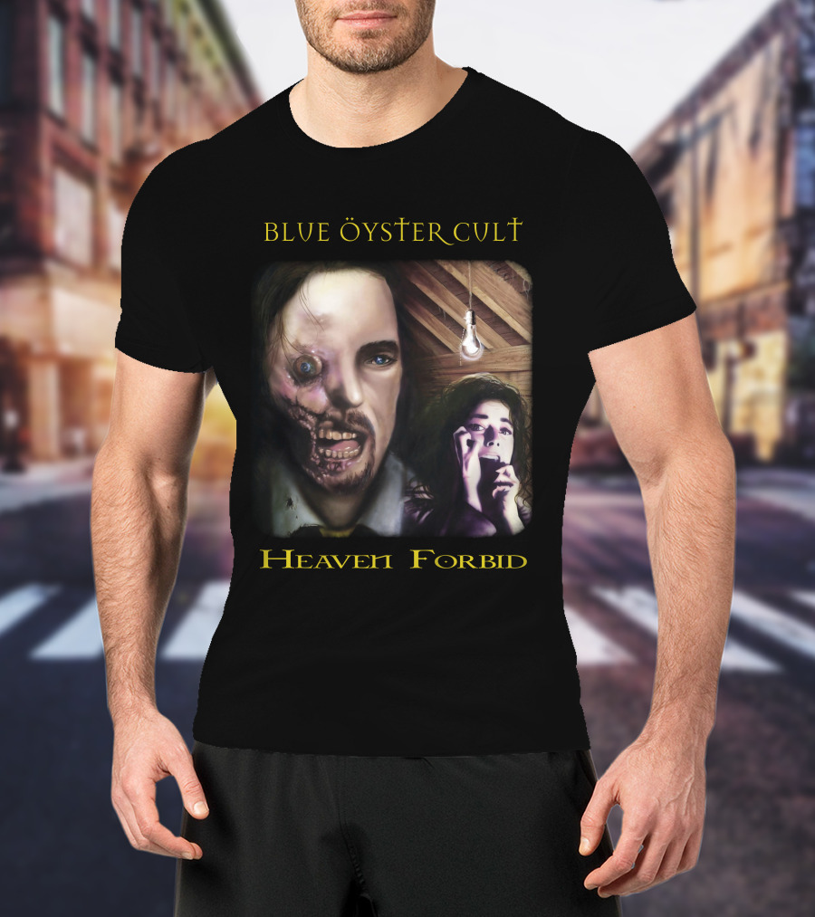 Blue Öyster Cult Heaven Forbid Creepy Portrait With Light Bulb And Distressed Expressions T-Shirt