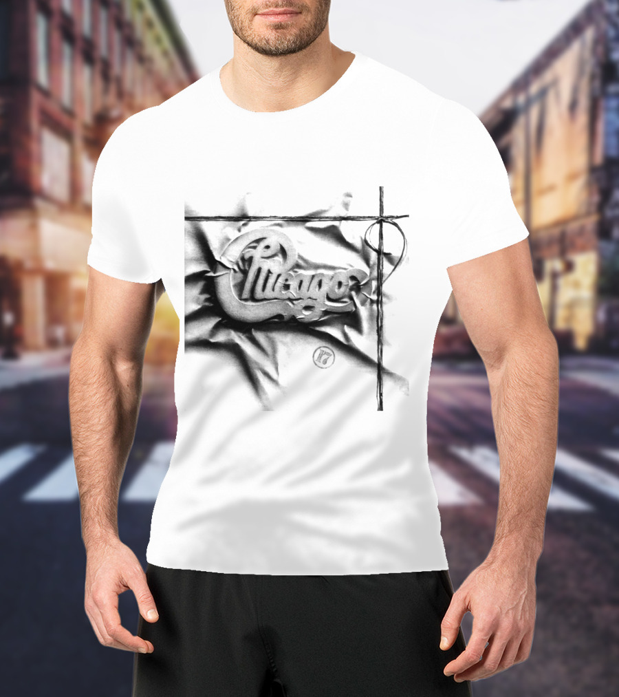Chicago Graphic Script Wrinkled Black And White T-Shirt
