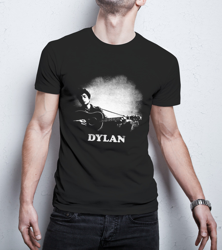 Dylan Acoustic Guitar Player Black And White Silhouette T-Shirt
