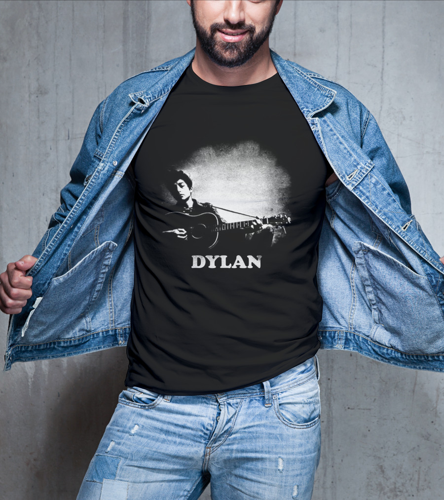 Dylan Acoustic Guitar Player Black And White Silhouette T-Shirt