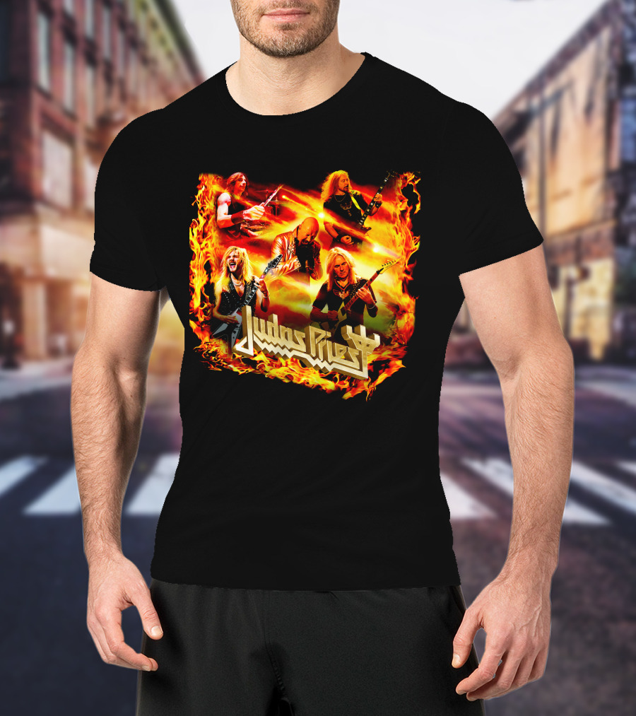 Judas Priest Band Members In Fiery Background Jdpr T-Shirt