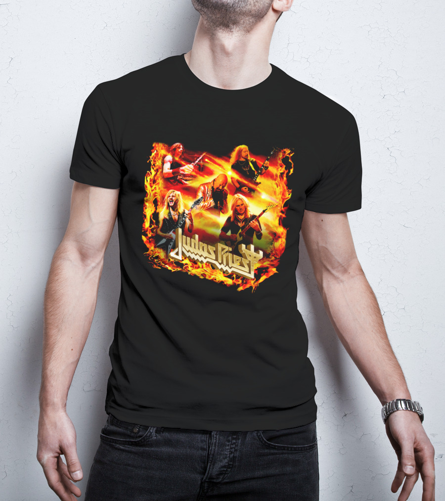 Judas Priest Band Members In Fiery Background Jdpr T-Shirt