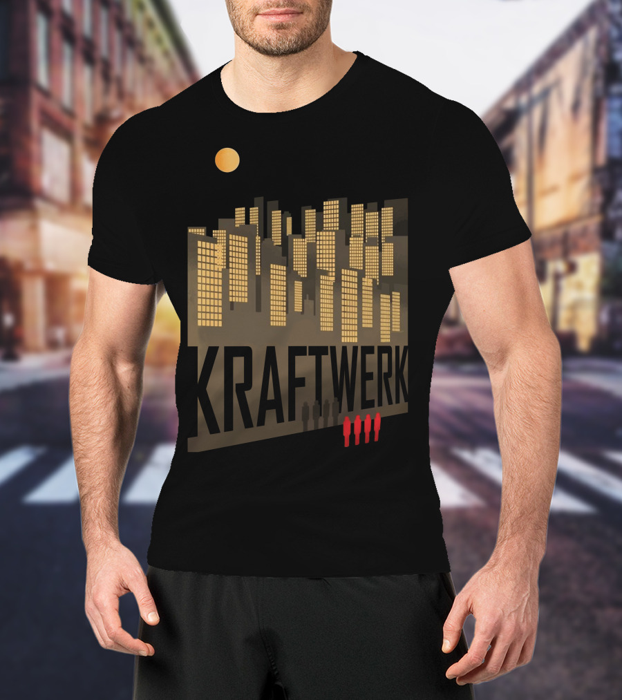 Kraftwerk Illuminated City Skyline With Silhouetted Figures T-Shirt