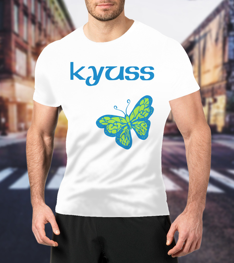 Kyuss Blue Text Green Butterfly T-Shirt
