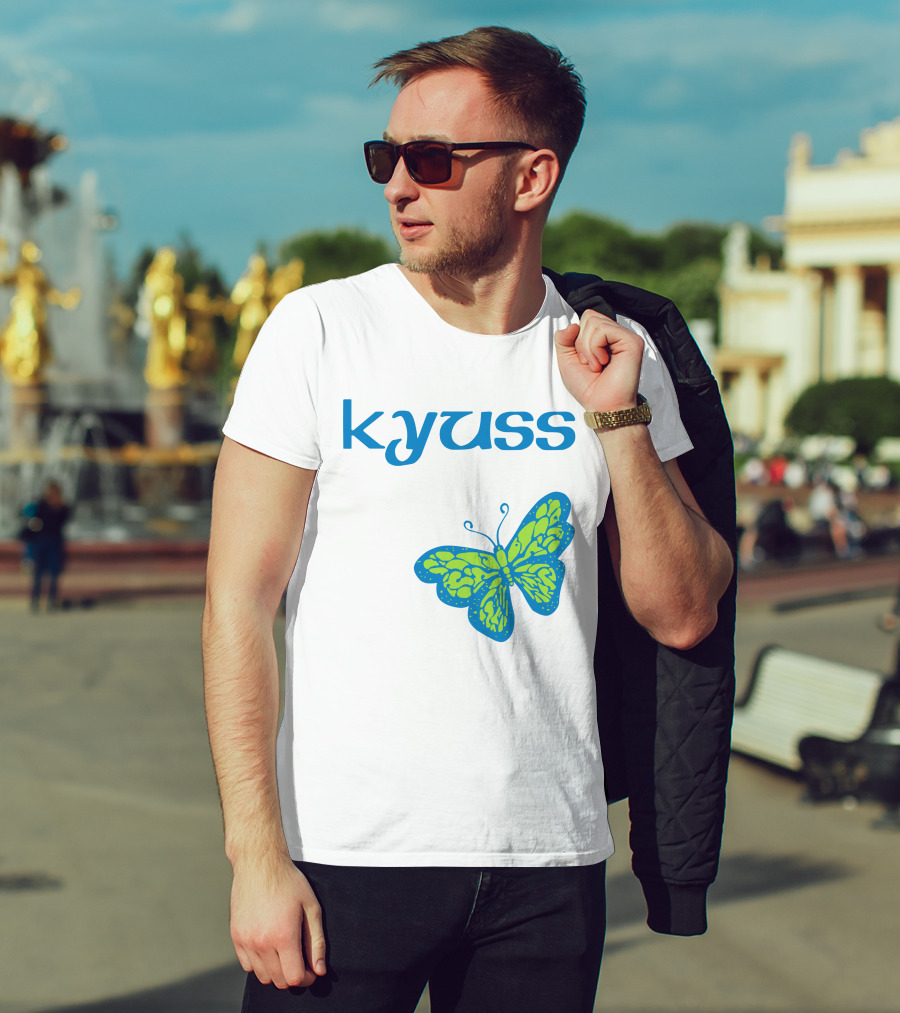 Kyuss Blue Text Green Butterfly T-Shirt