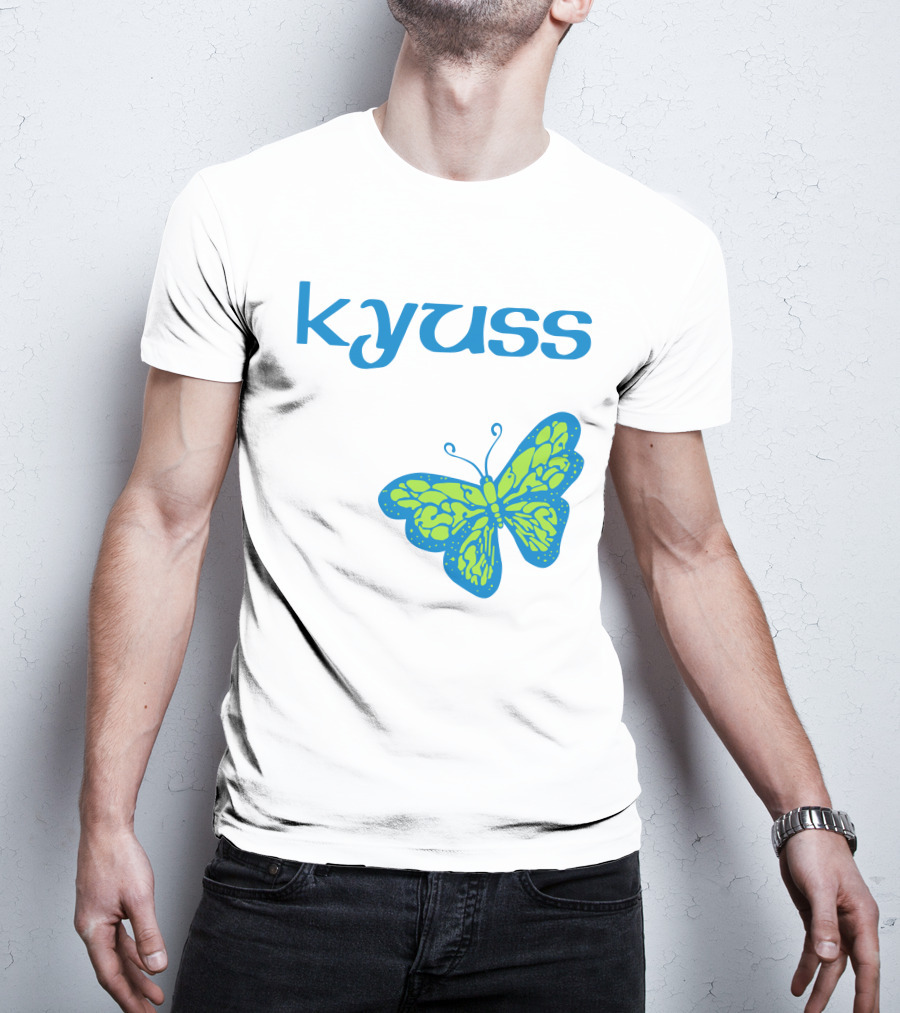 Kyuss Blue Text Green Butterfly T-Shirt
