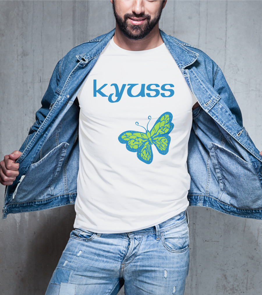 Kyuss Blue Text Green Butterfly T-Shirt