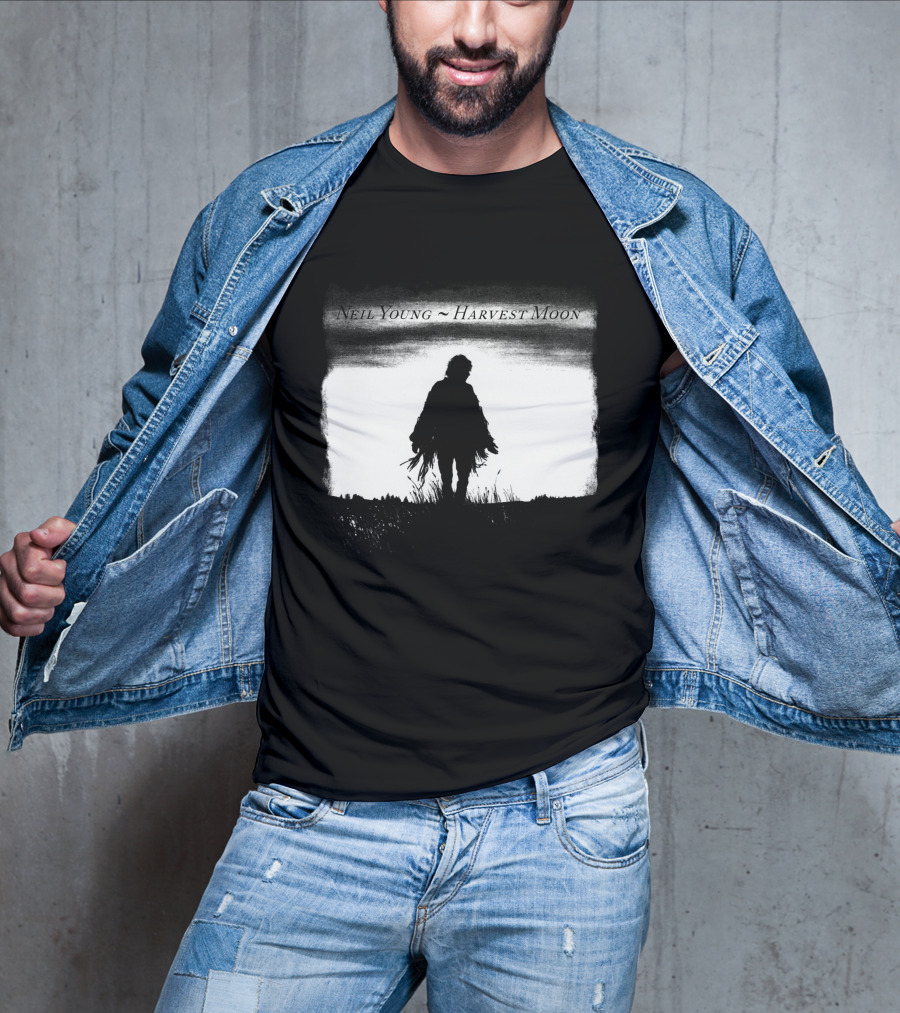 Neil Young Harvest Moon Silhouette Dark Horizon Scene T-Shirt