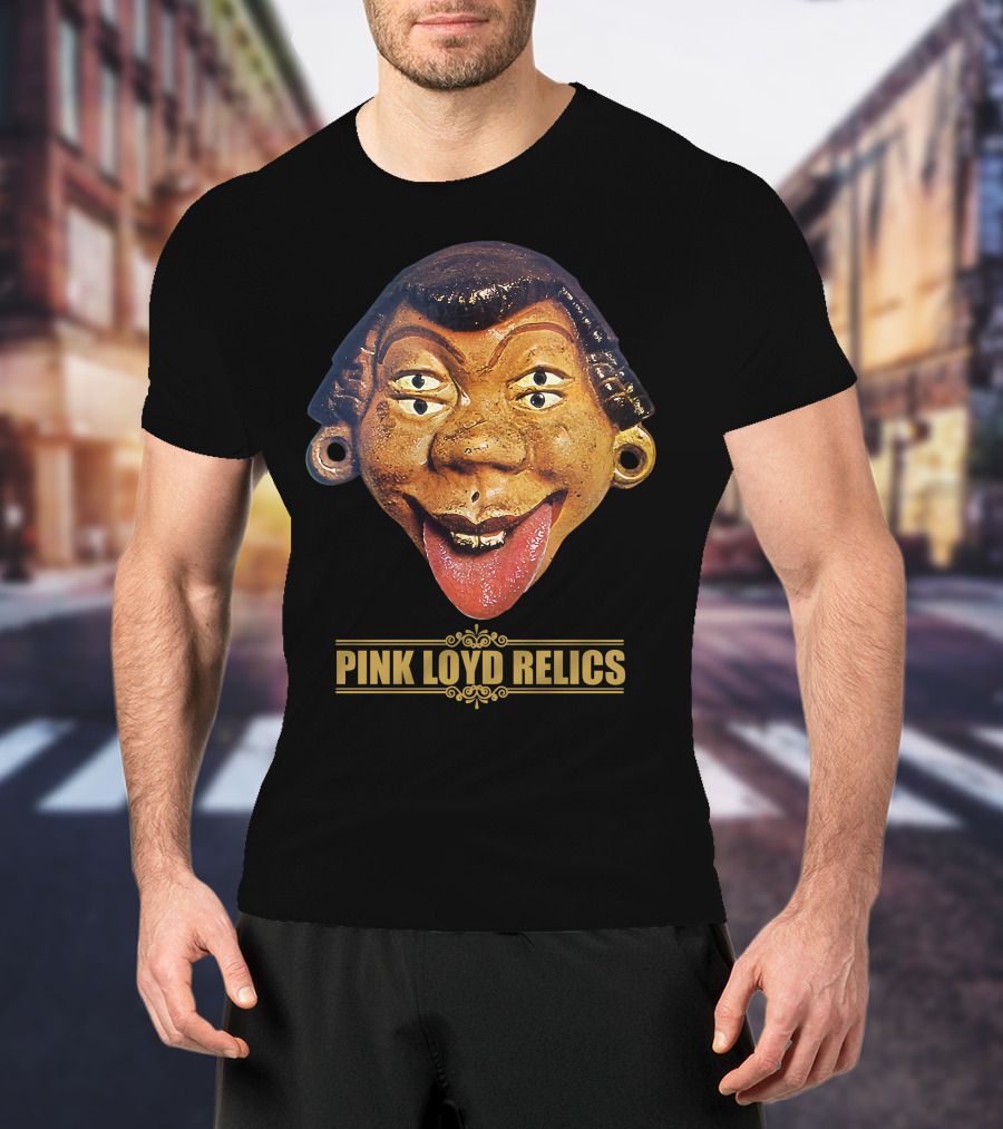 Pink Loyd Relics Four-Eyed Statue Face With Earrings And Tongue Out T-Shirt