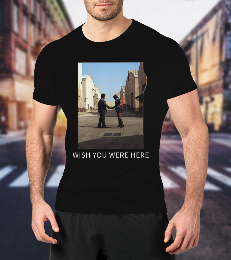 Wish You Were Here Album Cover Iconic Handshake Flame Scene T-Shirt