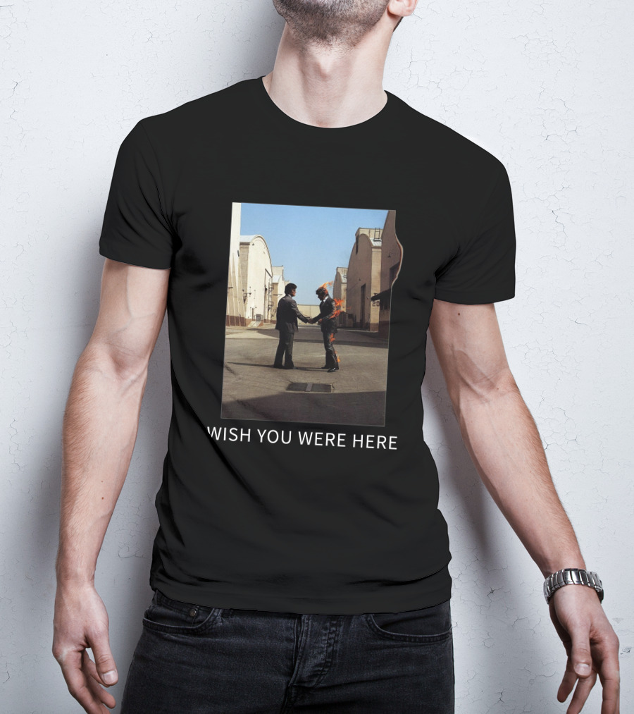 Wish You Were Here Album Cover Iconic Handshake Flame Scene T-Shirt
